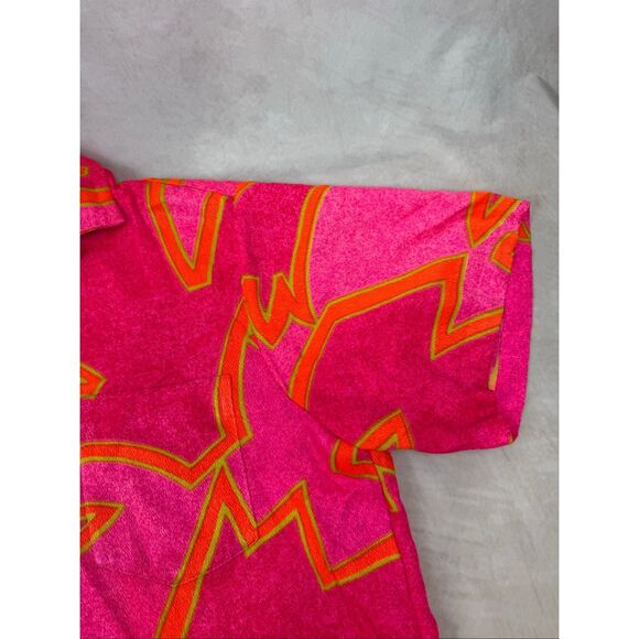 Vintage Alfred Shaheen Shirt Neon Pink Rare Size L/XL Tiki Hawaiian 1960s MCM - Picture 6 of 13